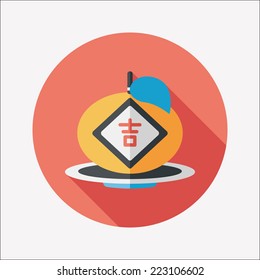 Chinese New Year flat icon with long shadow,eps10, Chinese lucky orange means "Wish you whole year will be lucky and propitious."