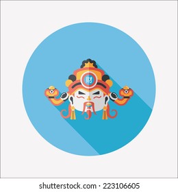 Chinese New Year flat icon with long shadow,eps10, God of wealth