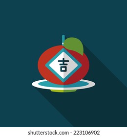 Chinese New Year flat icon with long shadow,eps10, Chinese lucky orange means "Wish you whole year will be lucky and propitious."