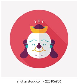 Chinese New Year flat icon with long shadow,eps10, Maitreya means "Bless you have wealth, monasticism and popularity."