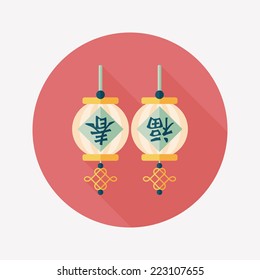 Chinese New Year flat icon with long shadow,eps10, Chinese festival couplets with lantern means " wish good luck and Spring comes."