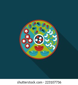 Chinese New Year flat icon with long shadow,eps10, Chinese desserts plate include nuts, candies and cookies.