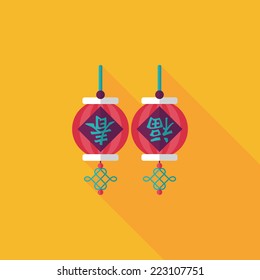 Chinese New Year flat icon with long shadow,eps10, Chinese festival couplets with lantern means " wish good luck and Spring comes."