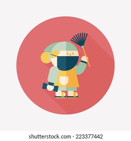 Chinese New Year flat icon with long shadow,eps10, When the Chinese New Year ,we will be cleaning our homes and the environment. 