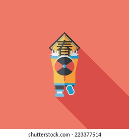 Chinese New Year flat icon with long shadow,eps10, the little boy to stick couplets, Chinese festival couplets means " wish Spring comes."