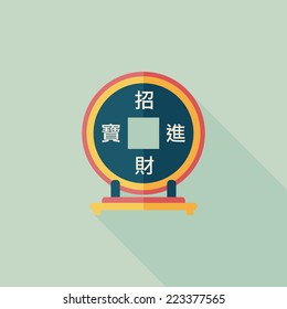 Chinese New Year flat icon with long shadow,eps10, Chinese decoration, Chinese words mean wish you can be wealthy and prosperity.