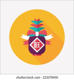 Chinese New Year flat icon with long shadow,eps10, when you send pineapple for your friends in Chinese New Year means you wish them will be wealthy this year.