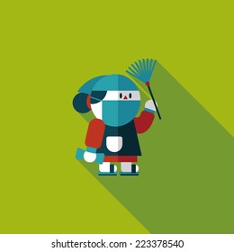 Chinese New Year flat icon with long shadow,eps10, When the Chinese New Year ,we will be cleaning our homes and the environment. 