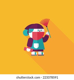 Chinese New Year flat icon with long shadow,eps10, When the Chinese New Year ,we will be cleaning our homes and the environment. 