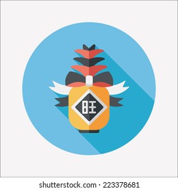 Chinese New Year flat icon with long shadow,eps10, when you send pineapple for your friends in Chinese New Year means you wish them will be wealthy this year.