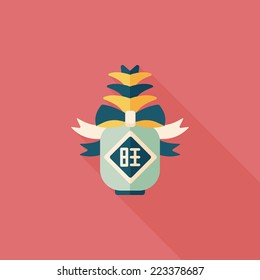 Chinese New Year flat icon with long shadow,eps10, when you send pineapple for your friends in Chinese New Year means you wish them will be wealthy this year.