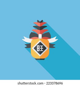 Chinese New Year flat icon with long shadow,eps10, when you send pineapple for your friends in Chinese New Year means you wish them will be wealthy this year.
