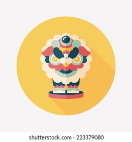 Chinese New Year flat icon with long shadow,eps10,The dragon and lion dancing head