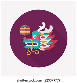 Chinese New Year flat icon with long shadow,eps10,The dragon and lion dancing head