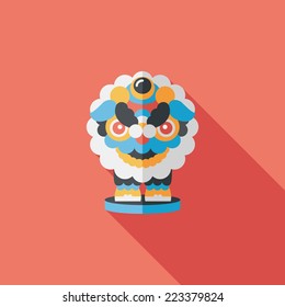 Chinese New Year flat icon with long shadow,eps10,The dragon and lion dancing head