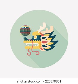 Chinese New Year flat icon with long shadow,eps10,The dragon and lion dancing head