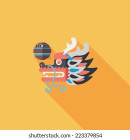 Chinese New Year flat icon with long shadow,eps10,The dragon and lion dancing head