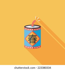Chinese New Year flat icon, eps10, word Fu, Chinese festival couplets with firecrackers means " wish good luck and Spring comes."