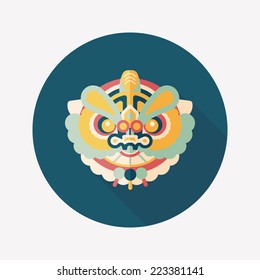 Chinese New Year flat icon with long shadow,eps10,The dragon and lion dancing head
