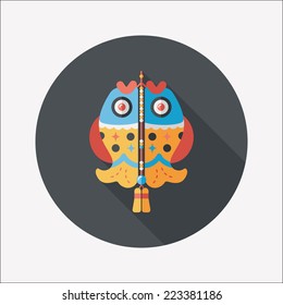 Chinese New Year flat icon with long shadow,eps, Chinese fish lucky pendant means "May you always get more than you wish for." 