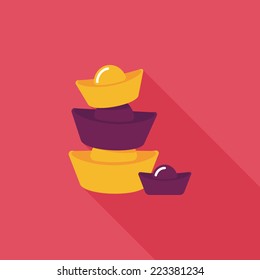 Chinese New Year flat icon with long shadow,eps10, Gold ingot decoration means " wish good luck and fortune come."