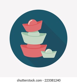 Chinese New Year flat icon with long shadow,eps10, Gold ingot decoration means " wish good luck and fortune come."