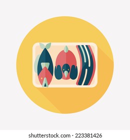 Chinese New Year flat icon with long shadow,eps10, Worship offerings are three livestock fish, chicken and pork.