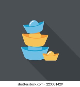 Chinese New Year flat icon with long shadow,eps10, Gold ingot decoration means " wish good luck and fortune come."