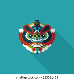 Chinese New Year flat icon with long shadow,eps10,The dragon and lion dancing head