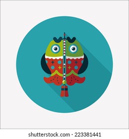 Chinese New Year flat icon with long shadow,eps, Chinese fish lucky pendant means "May you always get more than you wish for." 