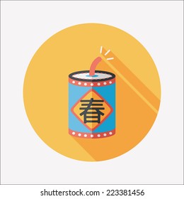 Chinese New Year flat icon, eps10, word Fu, Chinese festival couplets with firecrackers means " wish good luck and Spring comes."