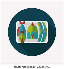 Chinese New Year flat icon with long shadow,eps10, Worship offerings are three livestock fish, chicken and pork.