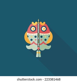 Chinese New Year flat icon with long shadow,eps, Chinese fish lucky pendant means "May you always get more than you wish for." 