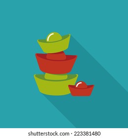 Chinese New Year flat icon with long shadow,eps10, Gold ingot decoration means " wish good luck and fortune come."