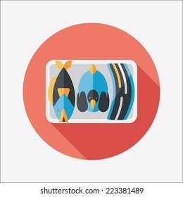 Chinese New Year flat icon with long shadow,eps10, Worship offerings are three livestock fish, chicken and pork.