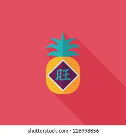 Chinese New Year flat icon with long shadow,eps10, when you send pineapple for your friends in Chinese New Year means you wish them will be wealthy this year.