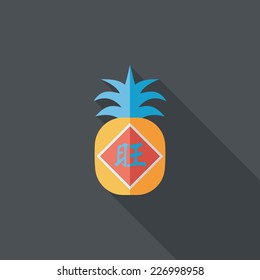 Chinese New Year flat icon with long shadow,eps10, when you send pineapple for your friends in Chinese New Year means you wish them will be wealthy this year.