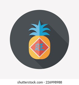 Chinese New Year flat icon with long shadow,eps10, when you send pineapple for your friends in Chinese New Year means you wish them will be wealthy this year.