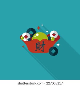 Chinese New Year flat icon with long shadow,eps10, Gold ingot with Chinese words means " wish good luck."