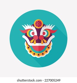 Chinese New Year flat icon with long shadow,eps10,The dragon and lion dancing head