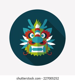 Chinese New Year flat icon with long shadow,eps10,The dragon and lion dancing head