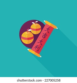 Chinese New Year flat icon with long shadow,eps10, Chinese lucky orange means "Wish you whole year will be lucky and propitious."