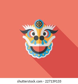 Chinese New Year flat icon with long shadow,eps10,The dragon and lion dancing head