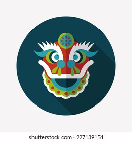Chinese New Year flat icon with long shadow,eps10,The dragon and lion dancing head