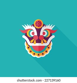 Chinese New Year flat icon with long shadow,eps10,The dragon and lion dancing head
