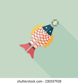 Chinese New Year flat icon with long shadow,eps, Chinese fish lucky pendant means "May you always get more than you wish for." 