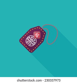 Chinese New Year flat icon with long shadow,eps10, lucky Chinese pendant means " wish good luck and fortune comes."