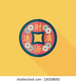 Chinese New Year flat icon with long shadow,eps10, Gold ingot means " wish good luck and fortune come."