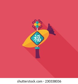 Chinese New Year flat icon with long shadow,eps10, lucky white radish with Chinese words means " Wish it can brings luck to you in the new year."