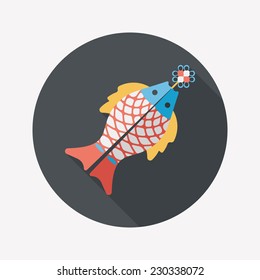 Chinese New Year flat icon with long shadow,eps, Chinese fish lucky pendant means "May you always get more than you wish for." 